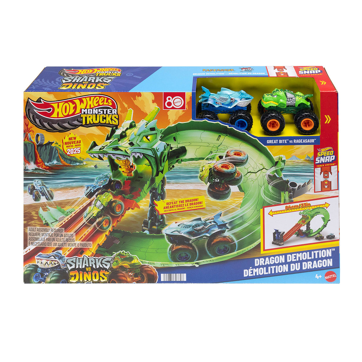 Hot Wheels Monster Trucks Sharks vs Dinos Dragon Destruction