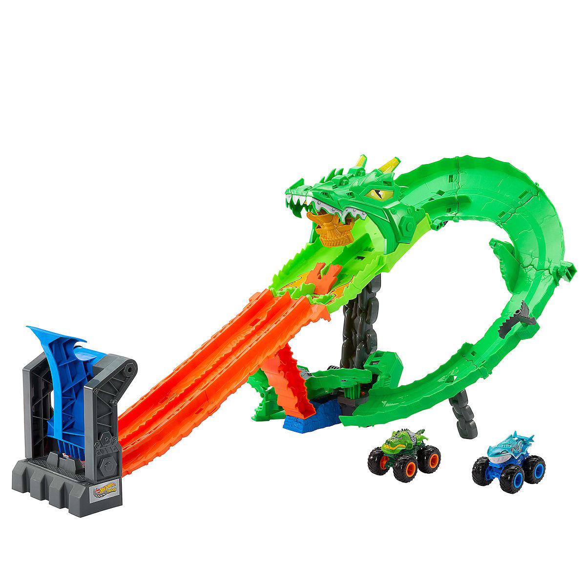 Hot Wheels Monster Trucks Sharks vs Dinos Dragon Destruction