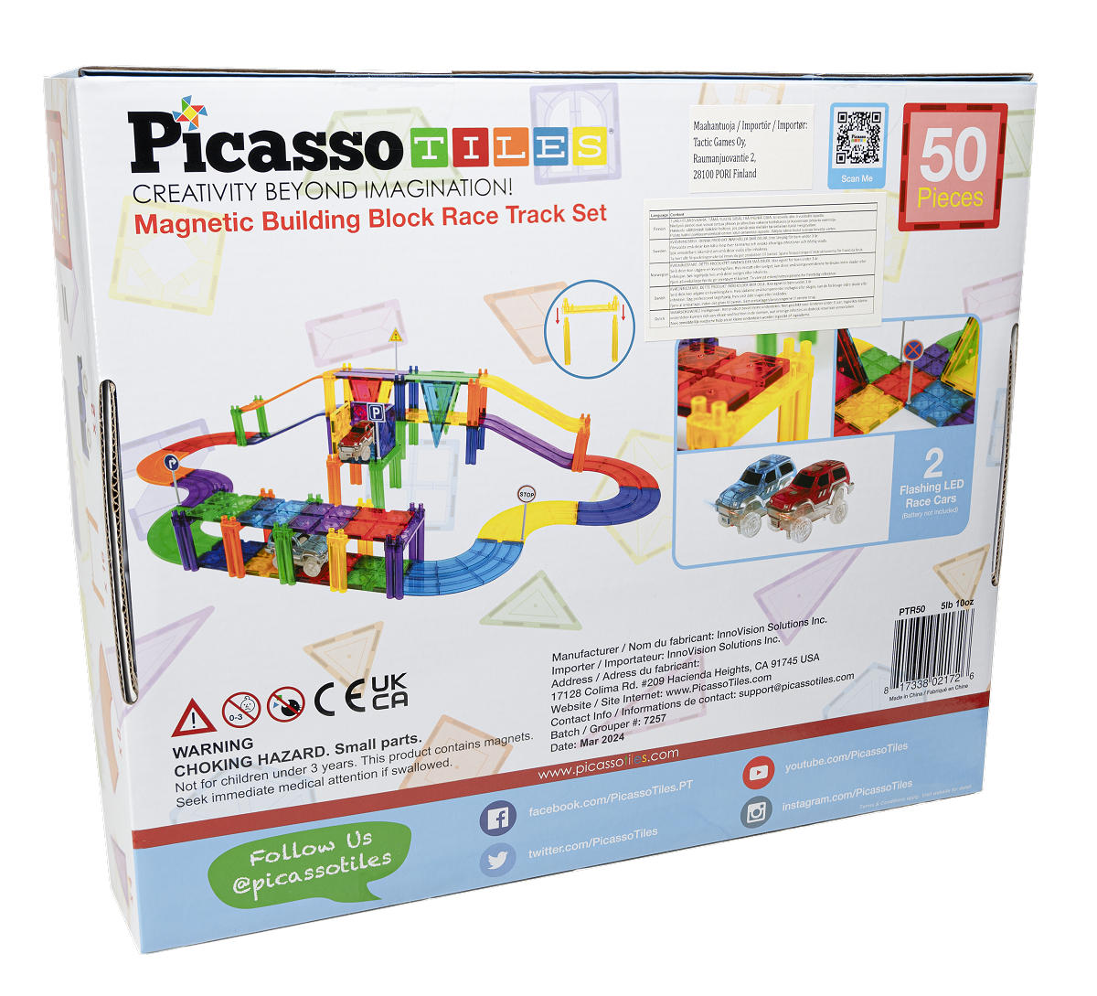 Picasso Tiles Magnetic Race Track Building Blocks 50pcs