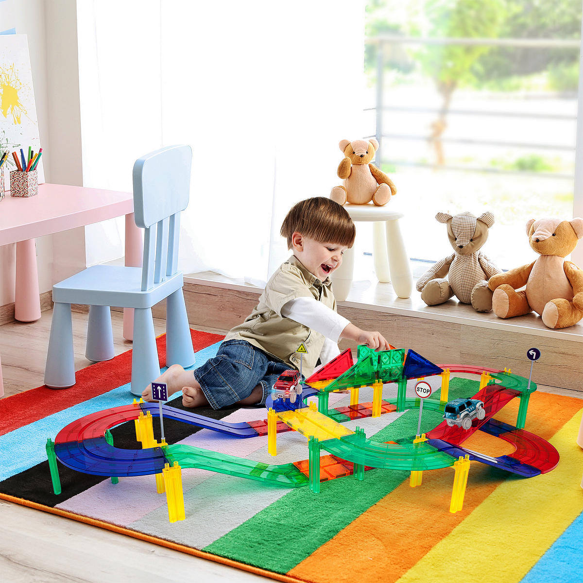 Picasso Tiles Magnetic Race Track Building Blocks 50pcs