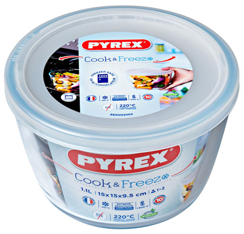 Pyrex Cook & Store Ronde schaal met deksel 15x9 cm