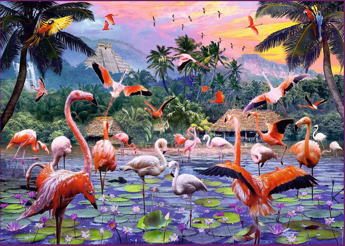 Puzzel 1000 stukjes Roze flamingo's