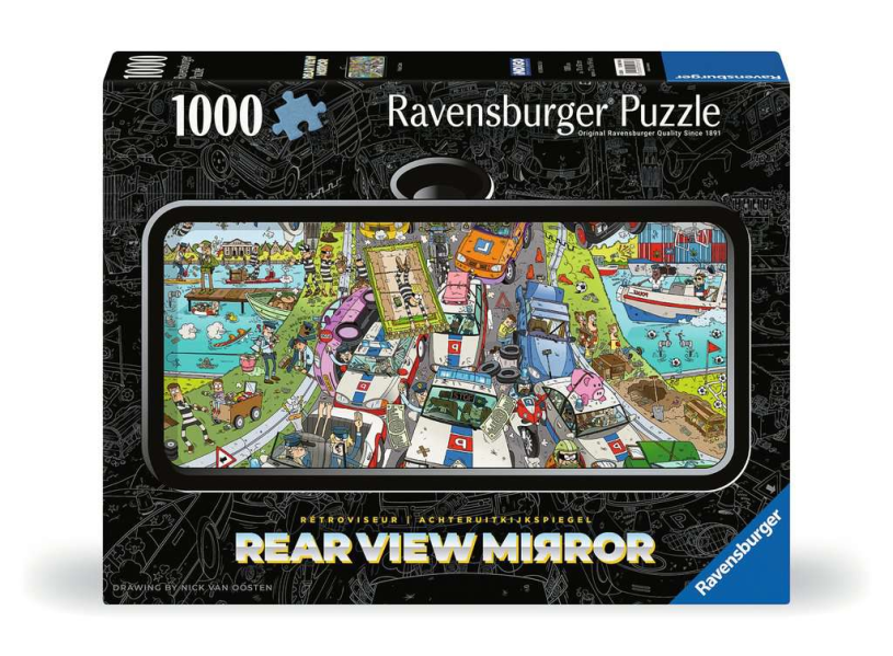 Puzzel 1000 st. Comic Rear View Mirror - Politie achtervolgi