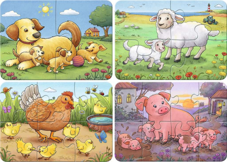 Mijn eerste puzzel 2+4+6+8 stukjes - Boerderijdierenfamilies