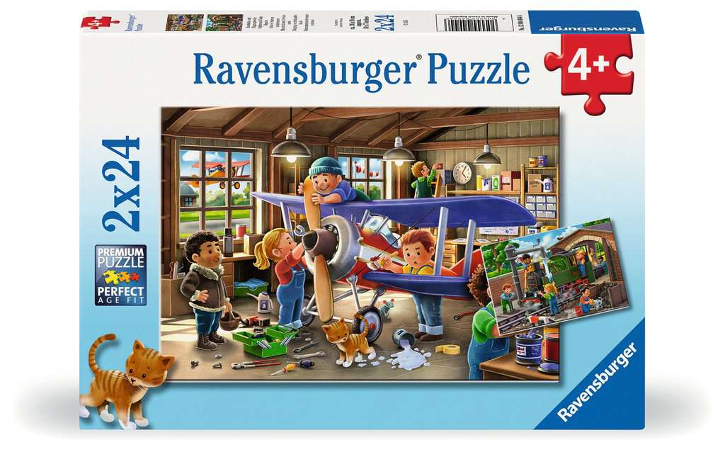 Puzzel 2x24 stukjes Vliegtuig en Trein workshop
