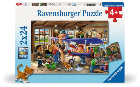 Puzzel 2x24 stukjes Vliegtuig en Trein workshop