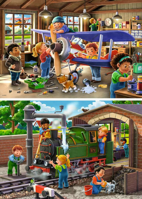 Puzzel 2x24 stukjes Vliegtuig en Trein workshop