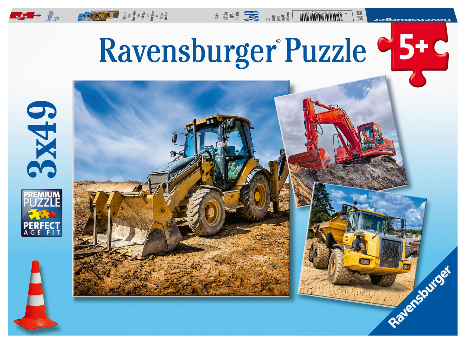 Puzzel 3x49 stukjes Bouwmachines aan het werk