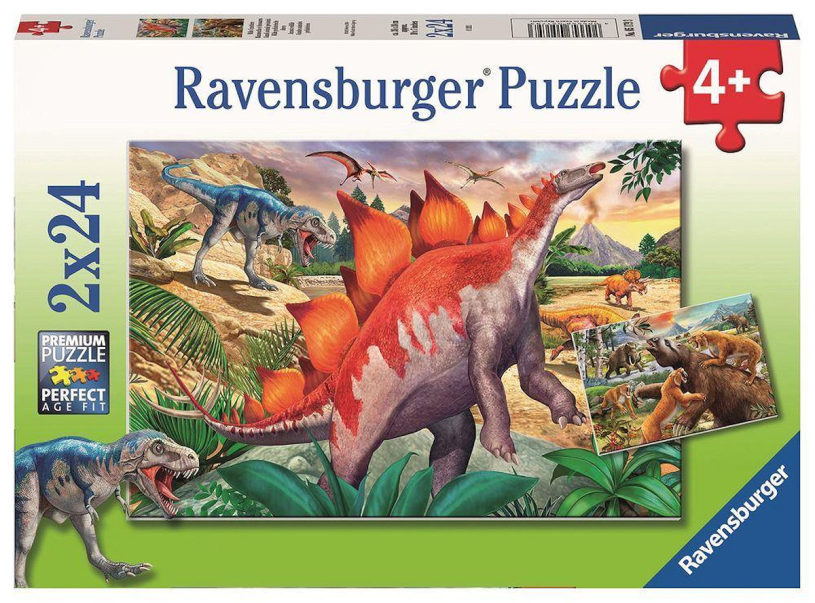 Puzzel 2x24 stukjes Wilde oertijddieren