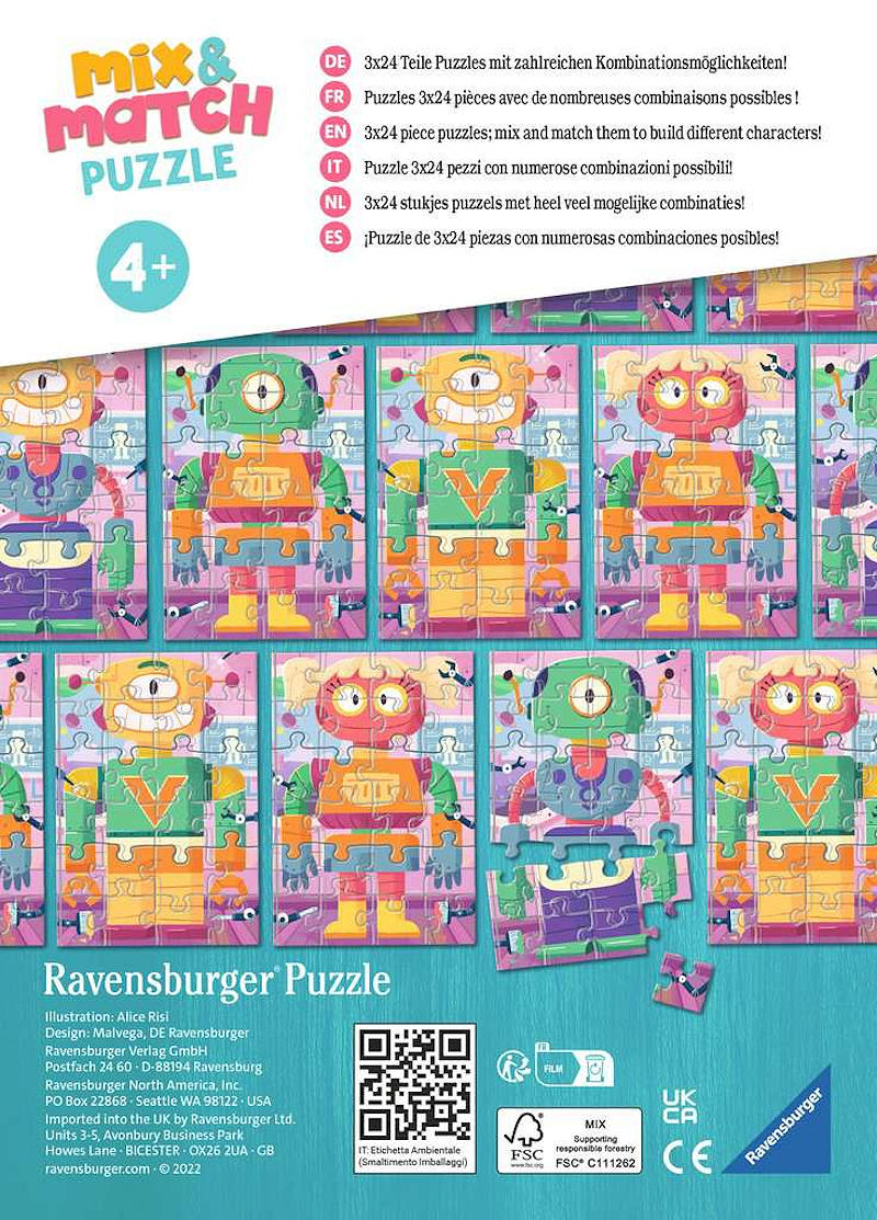 Puzzel 3x24 stukjes Schattige robots