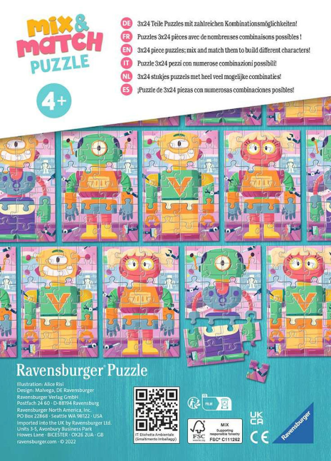 Puzzel 3x24 stukjes Schattige robots
