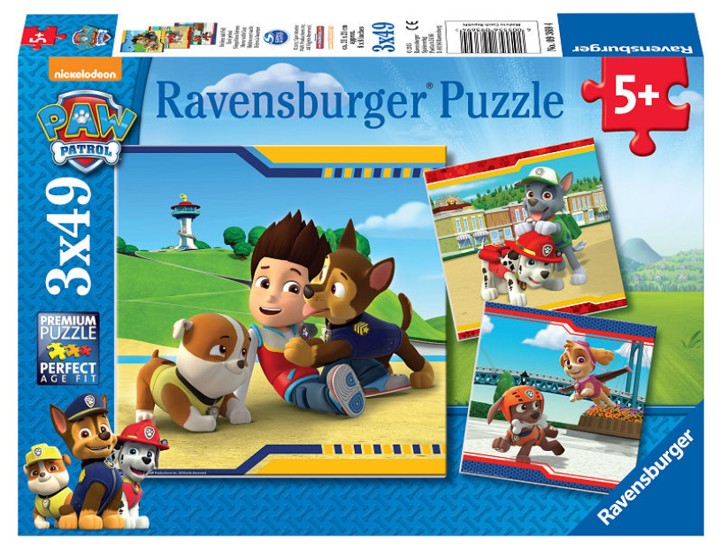 Puzzel 3x49 stukjes Paw Patrol helden met vacht