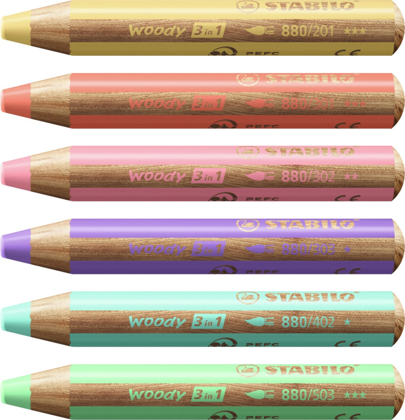 STABILO woody 3 in 1 pastel etui 6 stuks