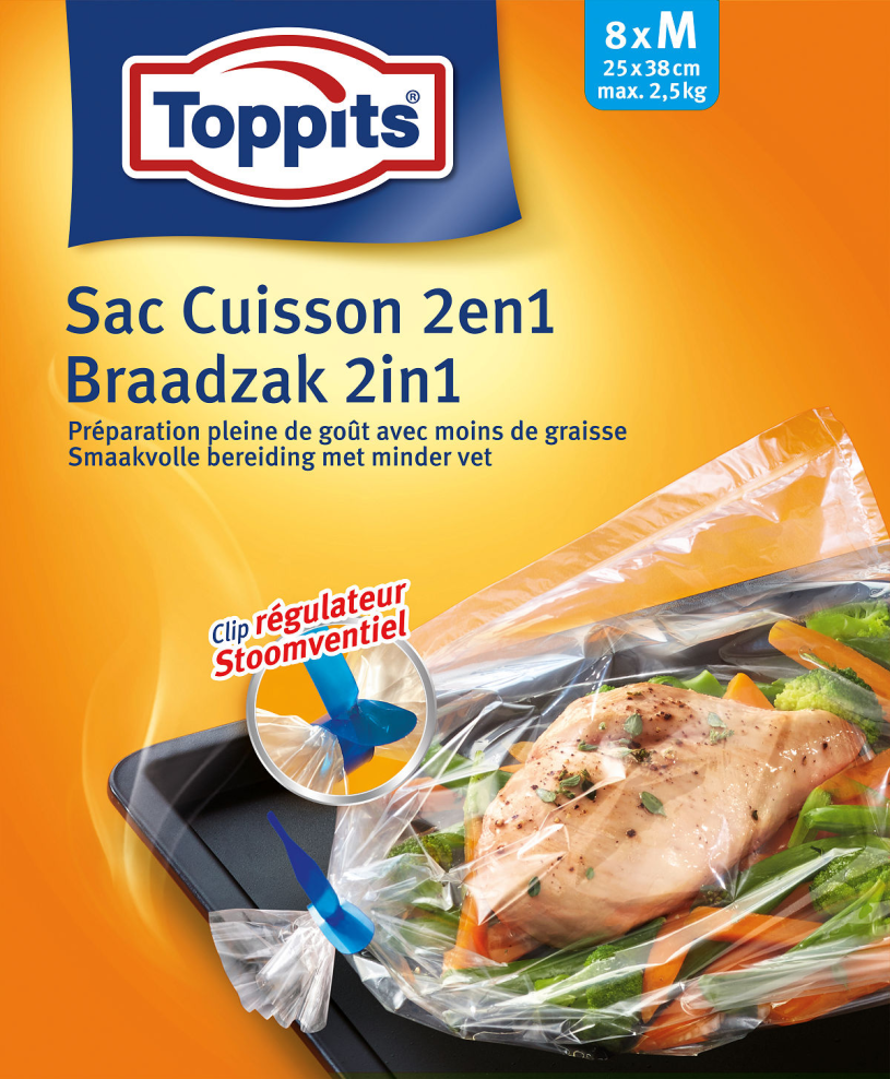 Toppits Braadzakken 2in1 25x38cm 8 stuks