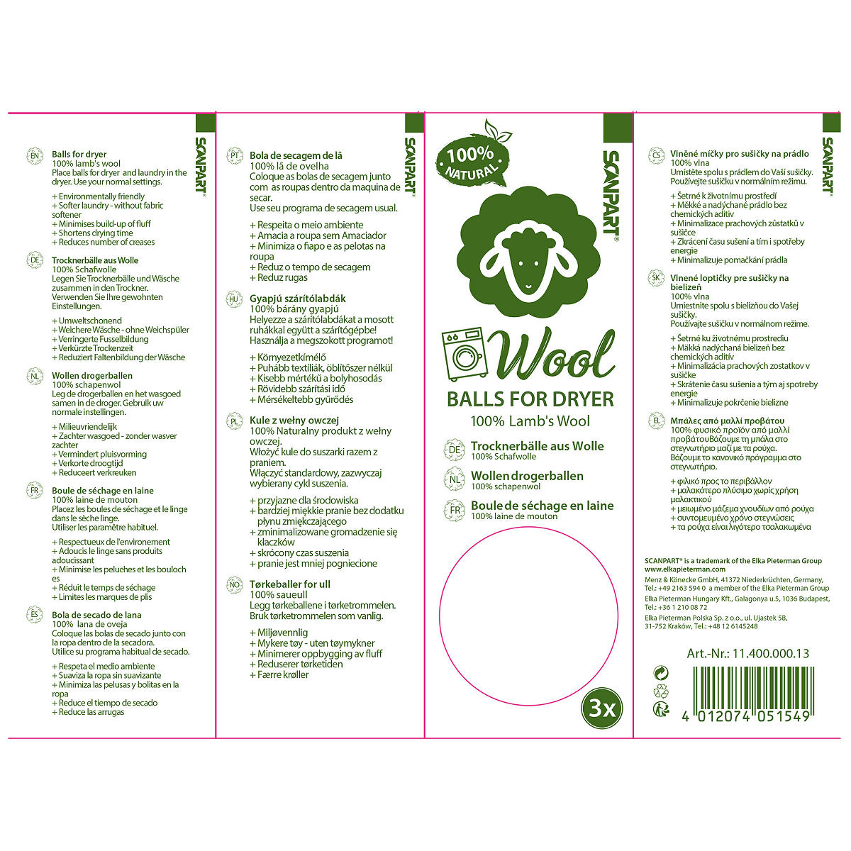 Scanpart wollen wasdrogerballen 3 stuks