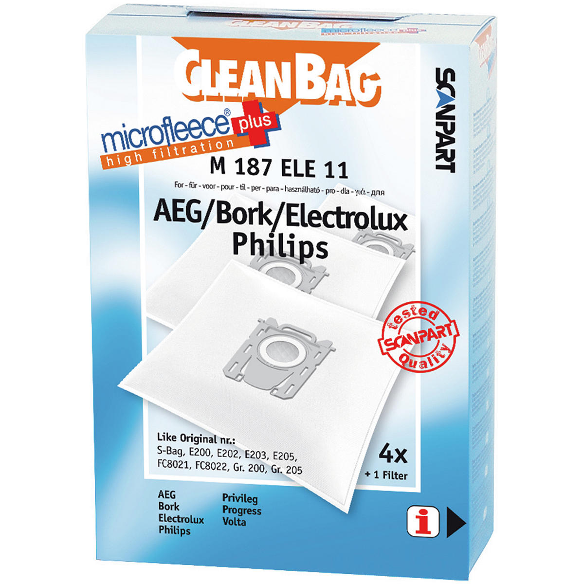CleanBag M187ELE11 AEG/Philips S-Bag Mirco+ 4 stuks