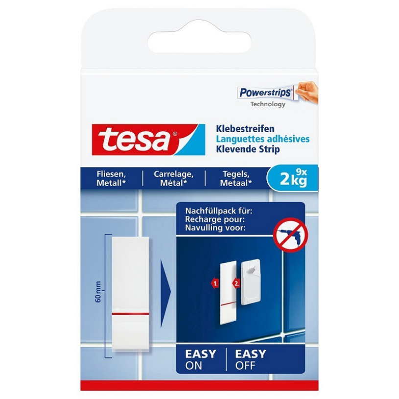 Tesa Powerstrips Tegels/Metaal 2KG - 9 stuks
