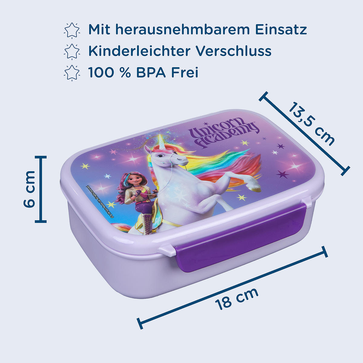 Unicorn Academy lunchbox met bakje