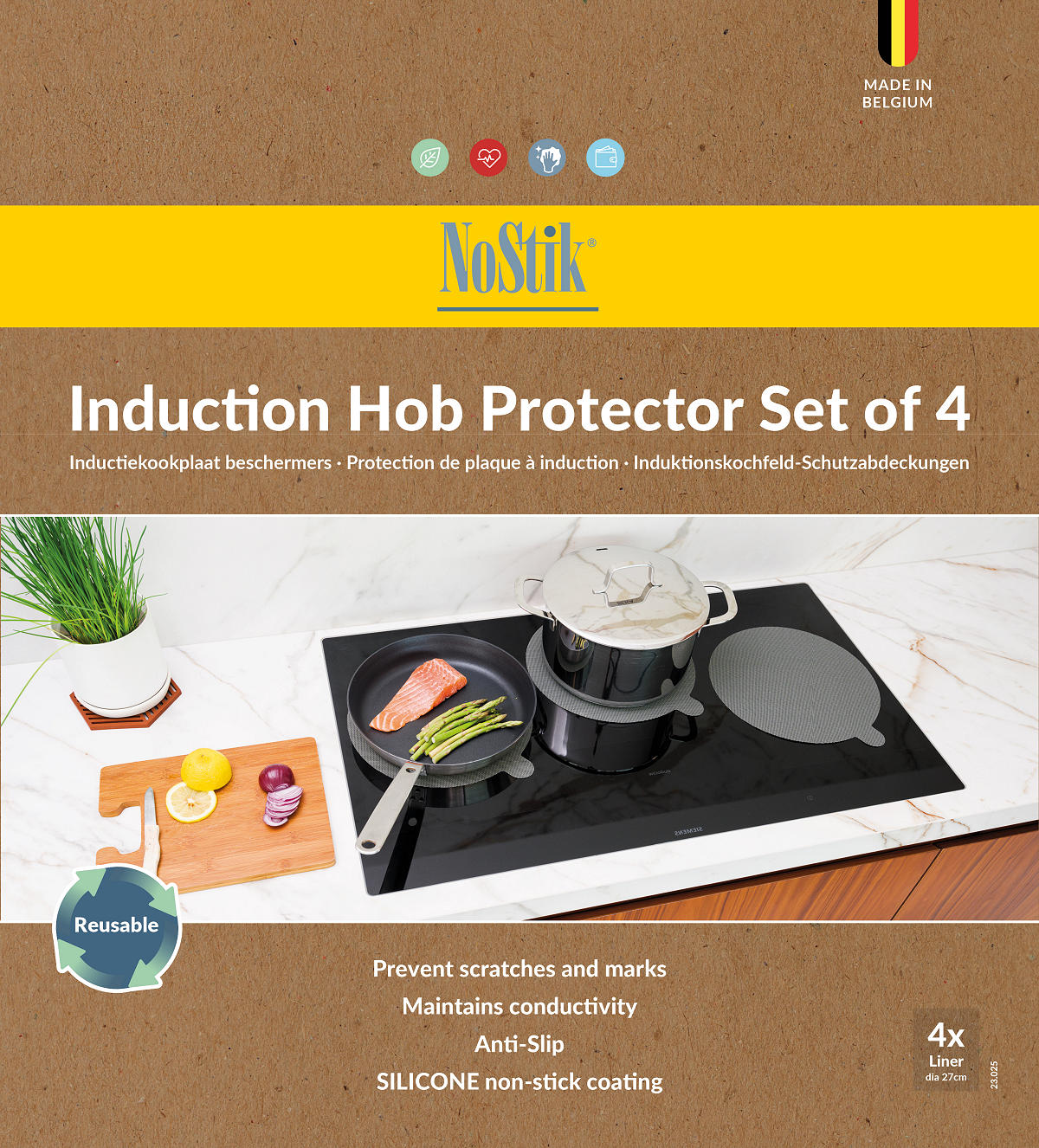 NoStik Inductie kookplaat beschermers Silicone 27cm 4 stuks