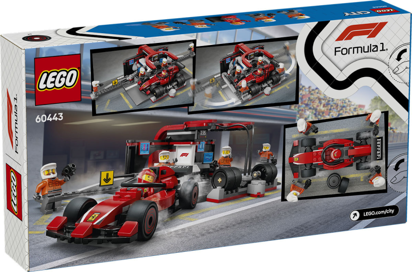 LEGO City F1 pitstop en pitcrew met Ferrari auto