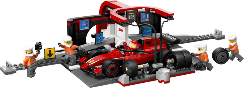 LEGO City F1 pitstop en pitcrew met Ferrari auto