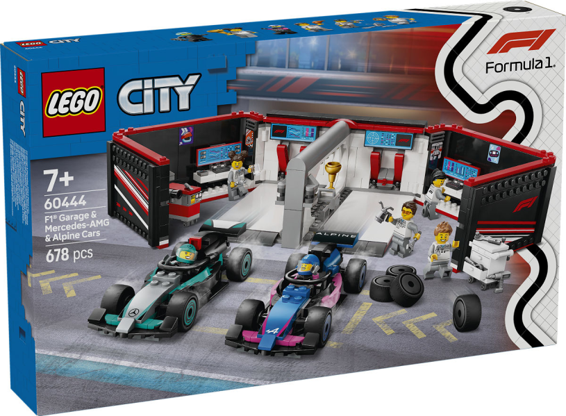 LEGO City F1 garage met Mercedes-AMG en Alpine auto's