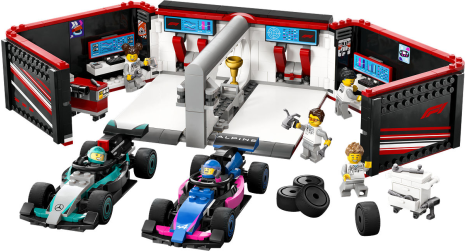 LEGO City F1 garage met Mercedes-AMG en Alpine auto's