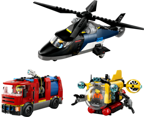 LEGO City Voertuigen Helikopter, brandweerauto en onderzeeër