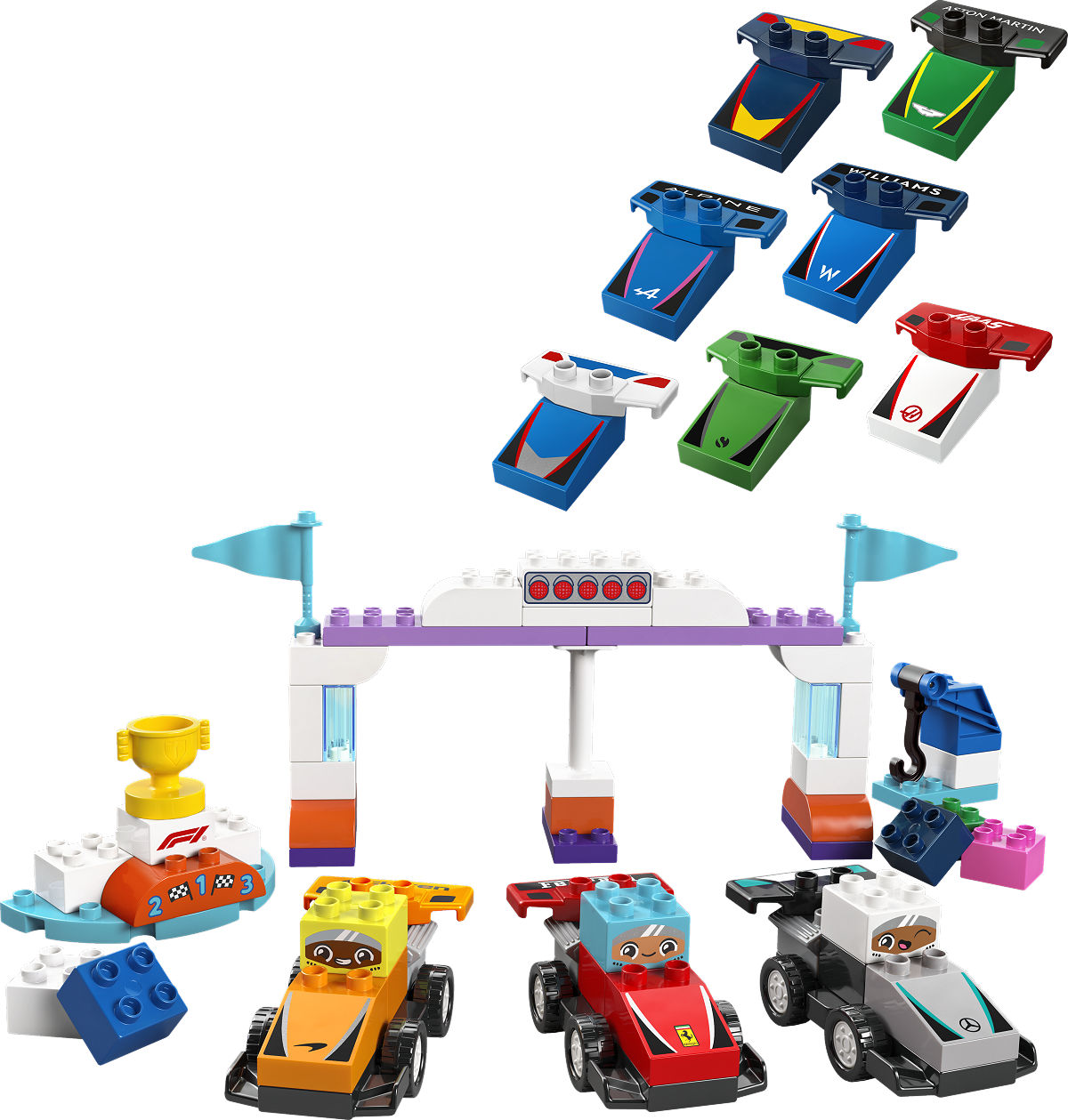 DUPLO Stad F1 team racewagens en coureurs