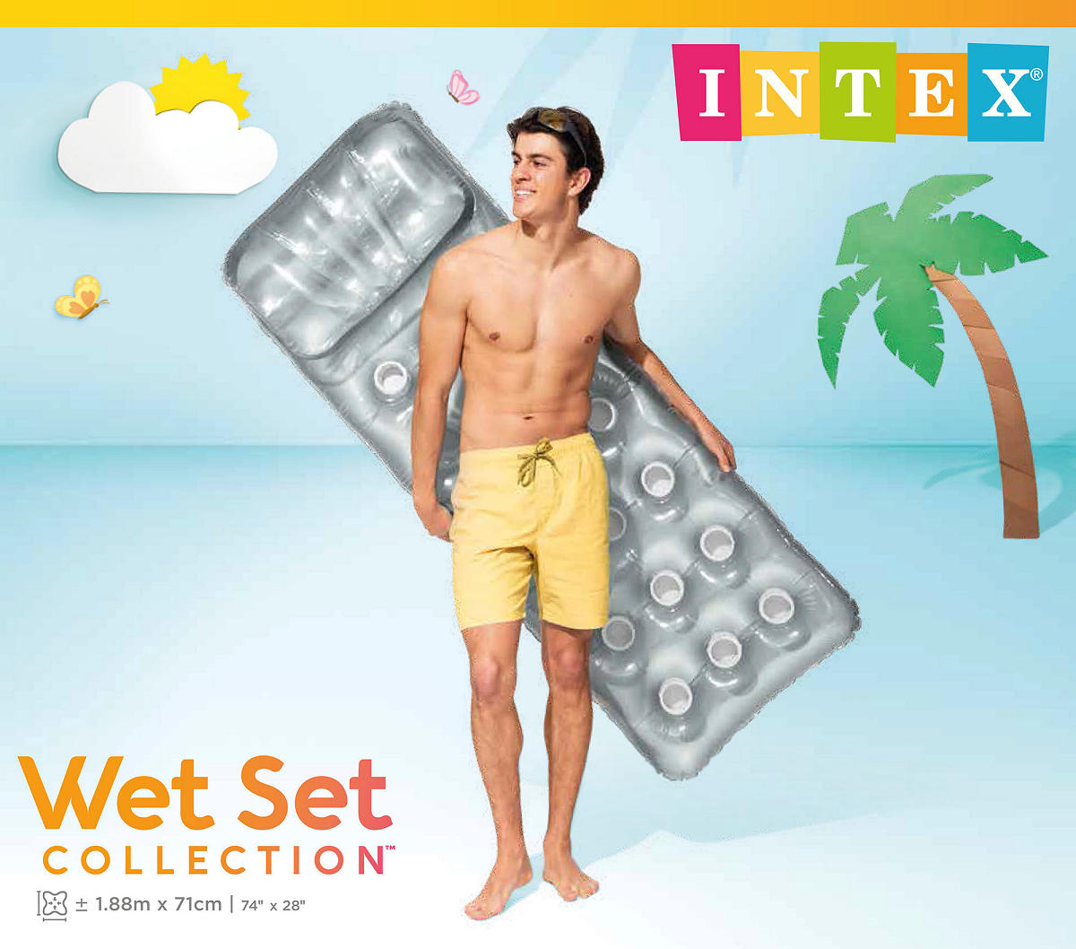 Intex zonneluchtbed 18-Pocket met hoofdkussen 188x71cm