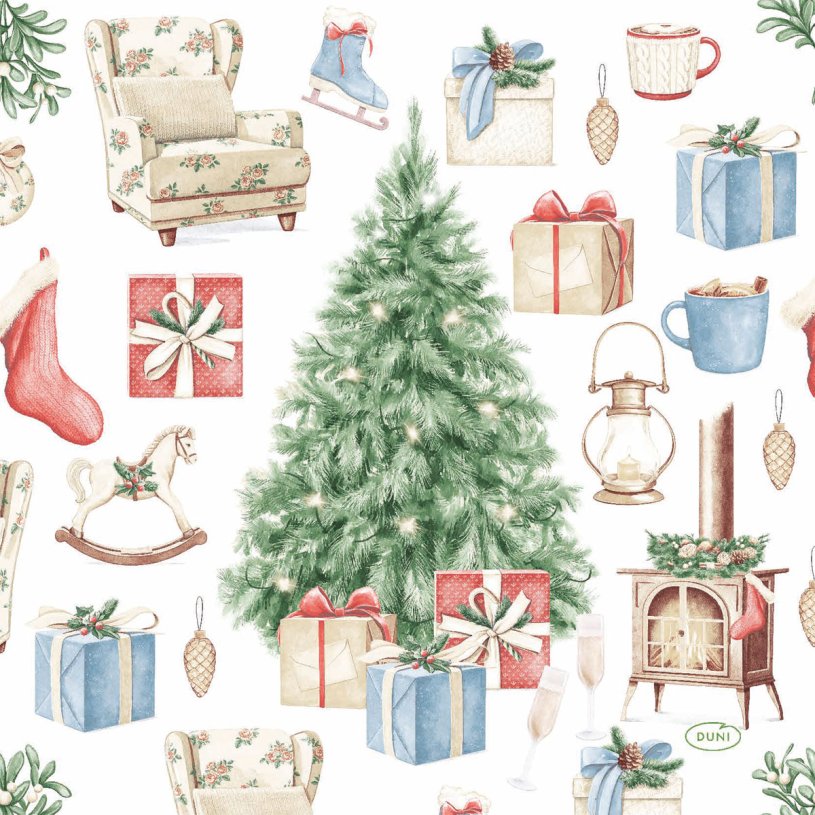Duni servetten Tree and Gift 3-laags 33x33