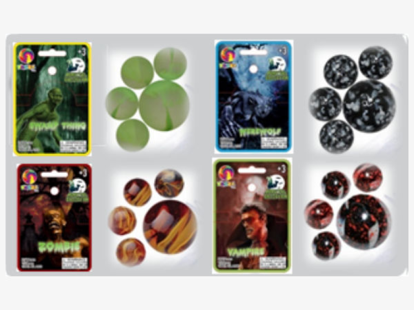 Knikkers 20/16mm + 1/25mm Swamp, Vampire, Werewolf, Zombie