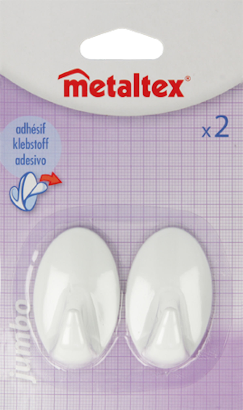 Metaltex plakhaak jumbo ovaal 2 stuks - wit