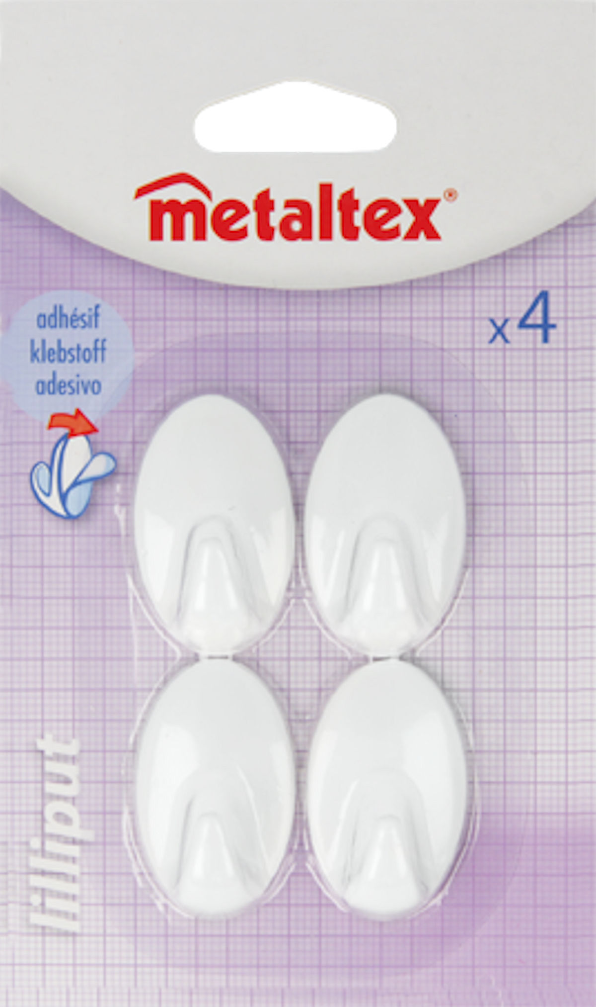Metaltex plakhaak ovaal 4 stuks - wit