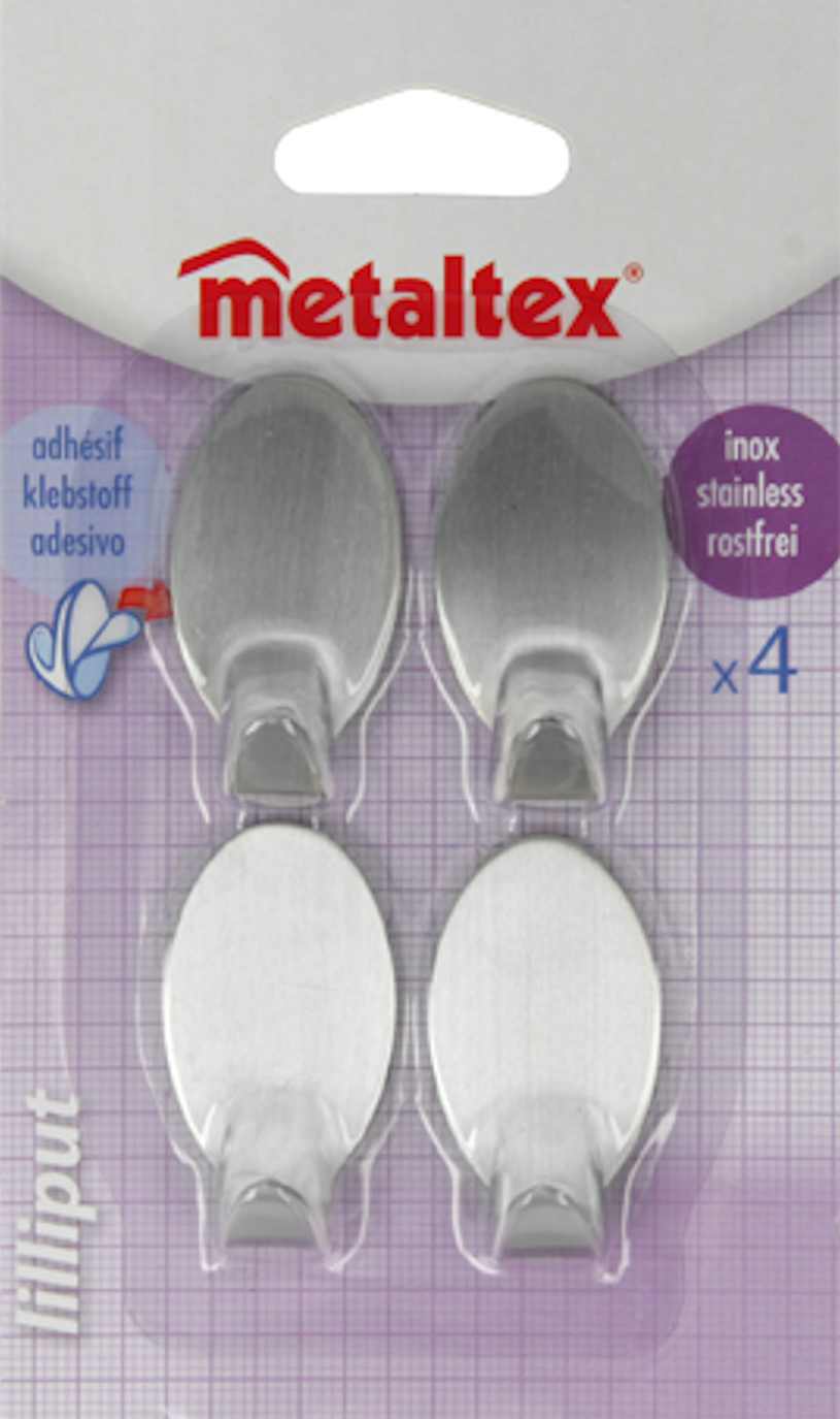 Metaltex plakhaak ovaal 4 stuks - chroom