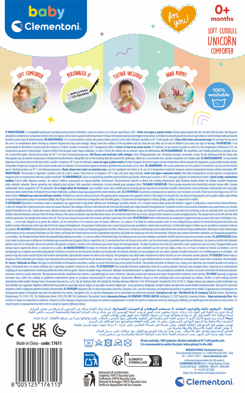 Clementoni Baby Knuffeldoekje - Eenhoorn