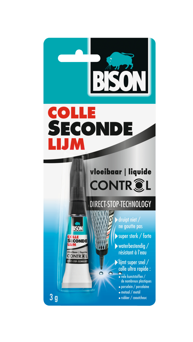 Bison Secondelijm Control Vloeibaar 3g tube kaart  