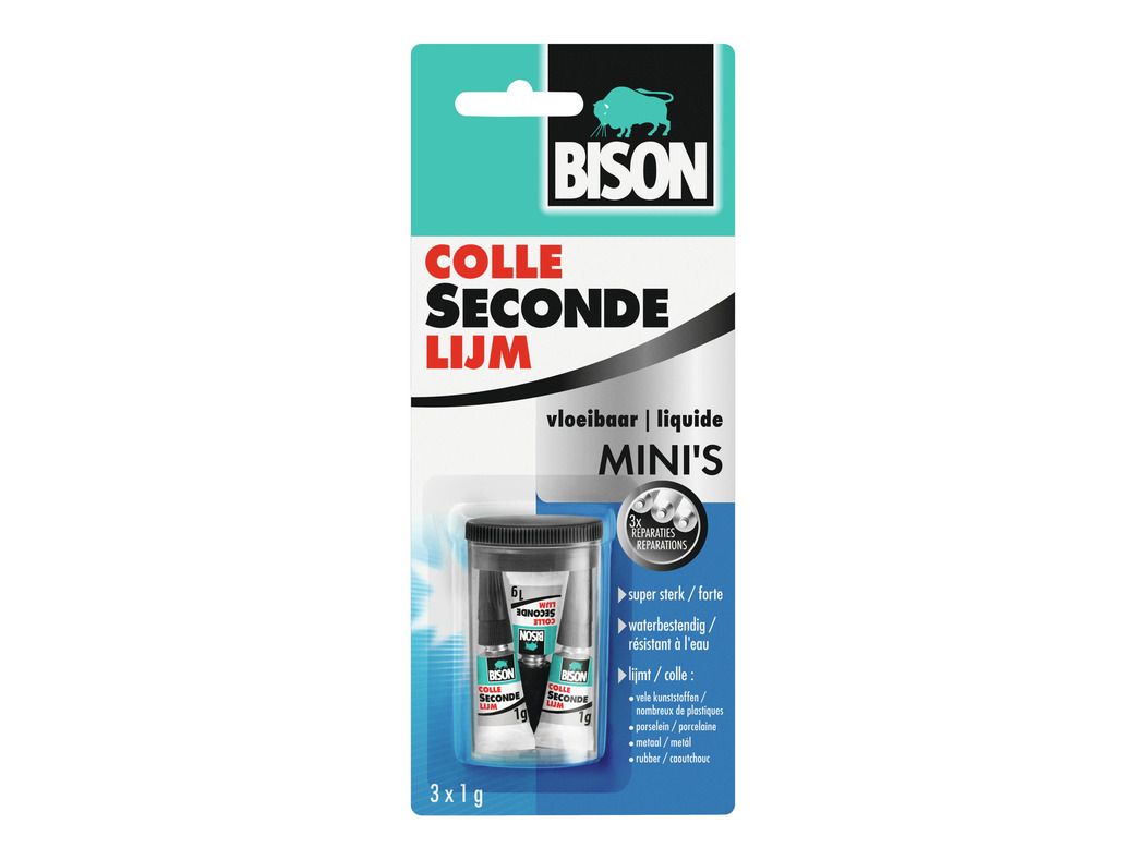 Bison Secondelijm Vloeibaar 3x1 g tube kaart