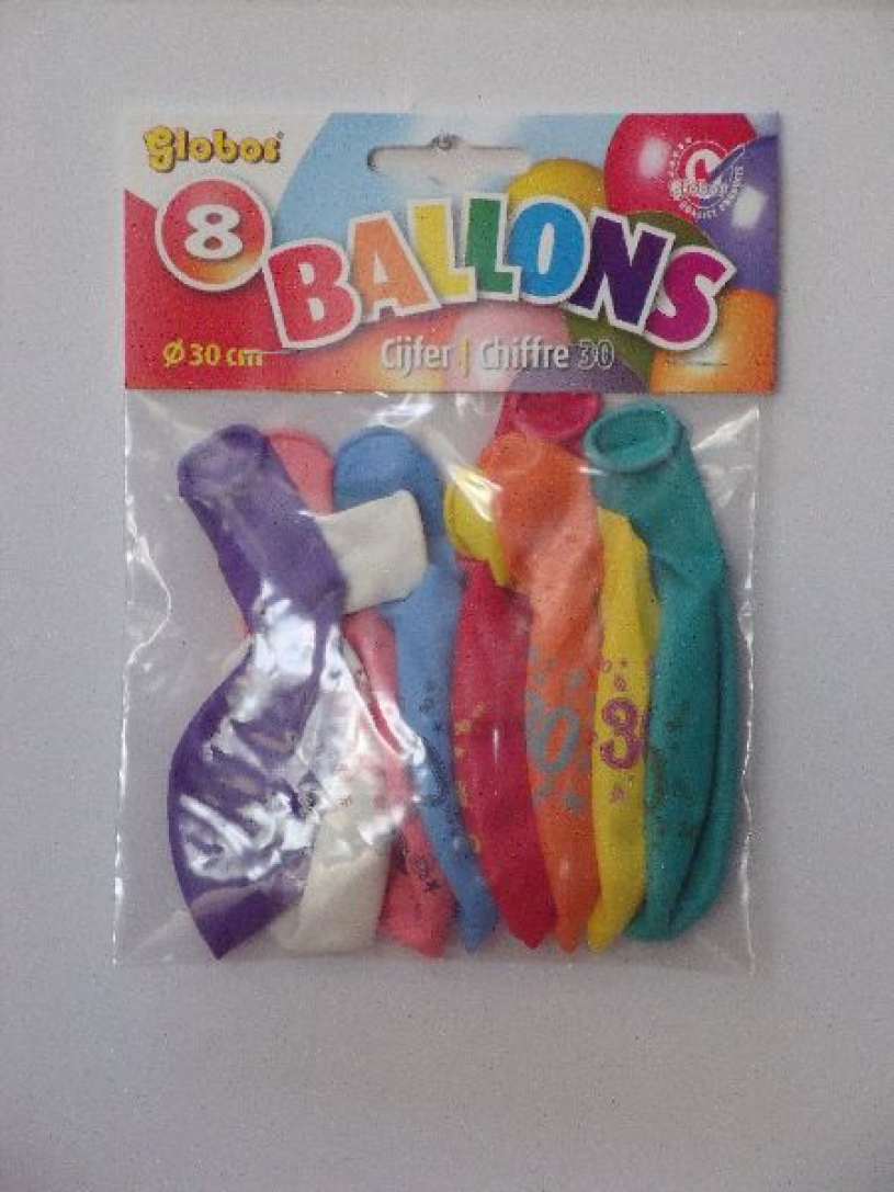 Ballonnen cijfer 30 no. 12 eenzijdig 8 stuks
