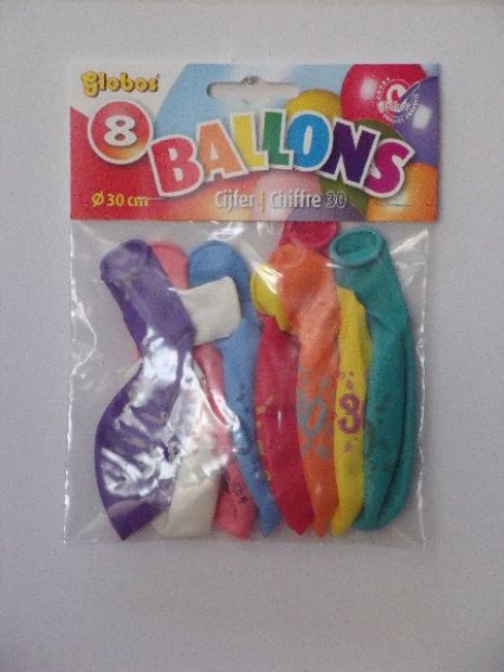 Ballonnen cijfer 30 no. 12 eenzijdig 8 stuks