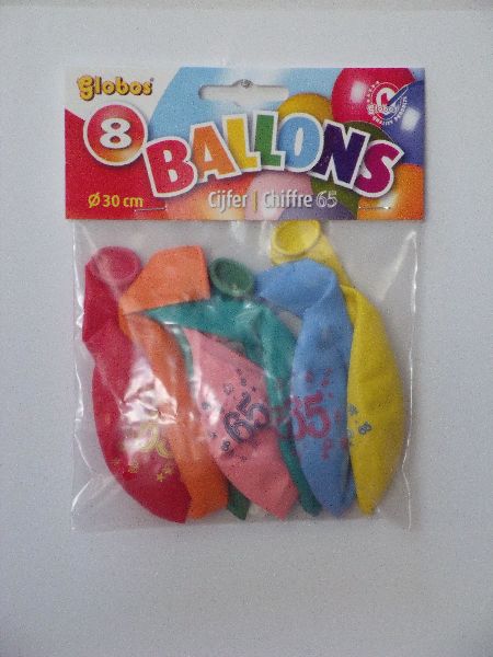 Ballonnen cijfer 65 no. 12 eenzijdig 8 stuks