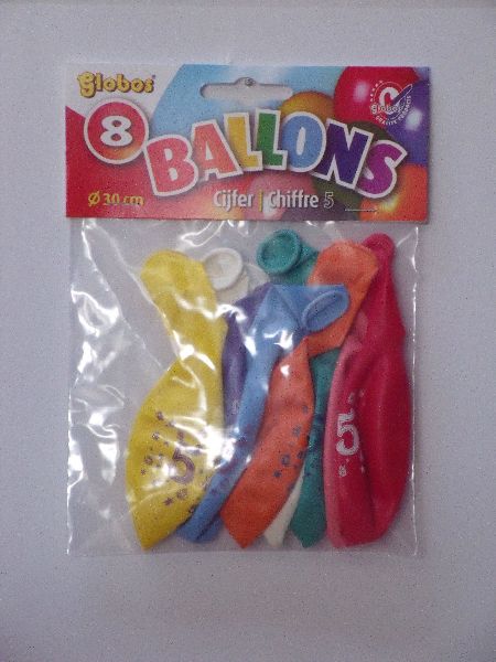 Ballonnen cijfer 5 no. 12 eenzijdig met 8 stuks