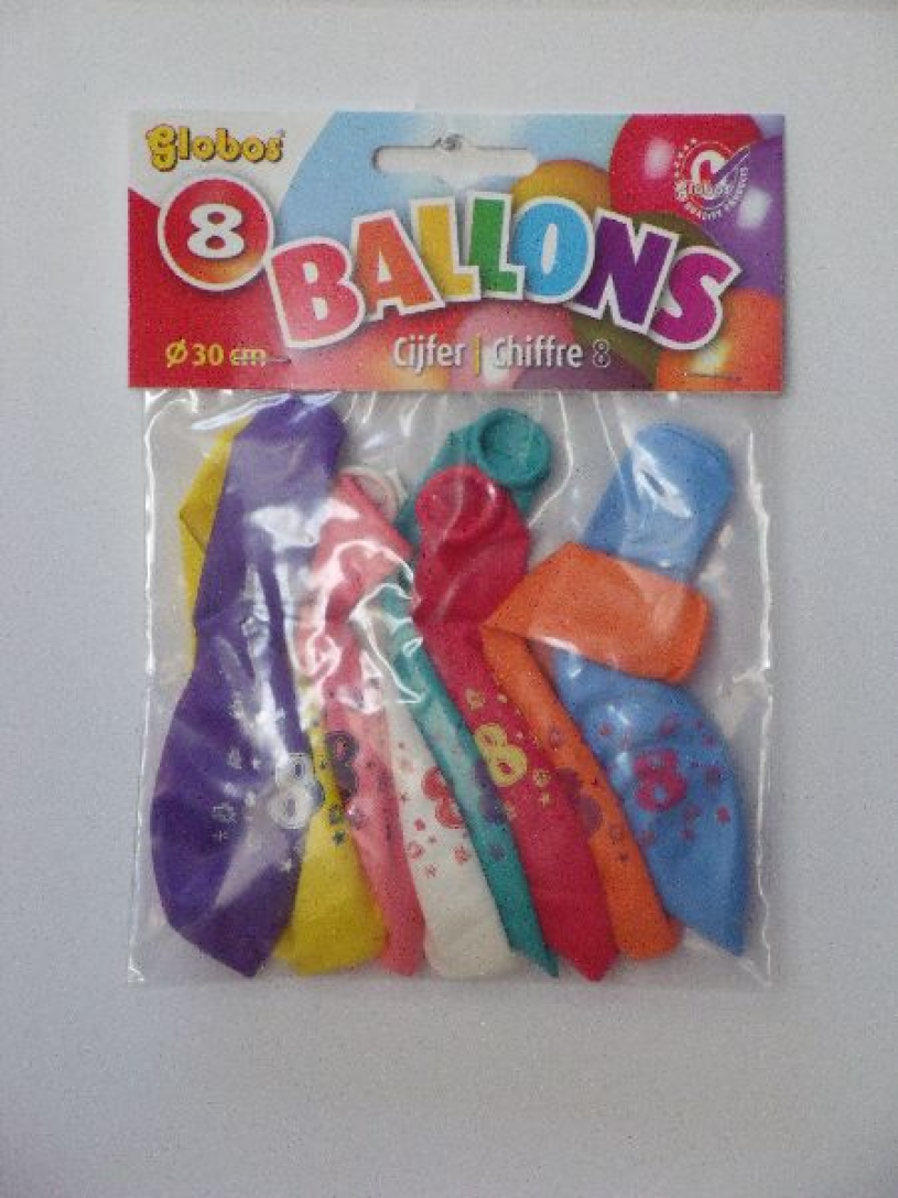 Ballonnen cijfer 8 no. 12 eenzijdig met 8 stuks