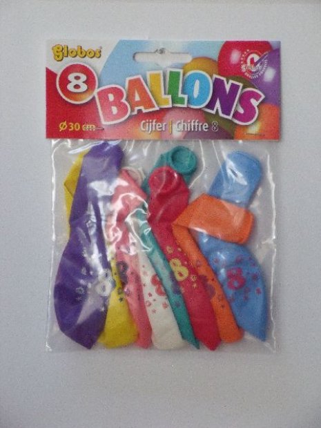 Ballonnen cijfer 8 no. 12 eenzijdig met 8 stuks