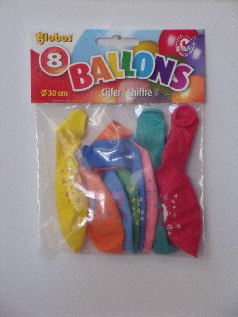 Ballonnen cijfer 9 no. 12 eenzijdig 8 stuks