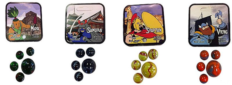 Knikkers 20/16mm + 1/25mm Mayan,Samurai,Spartan en Viking