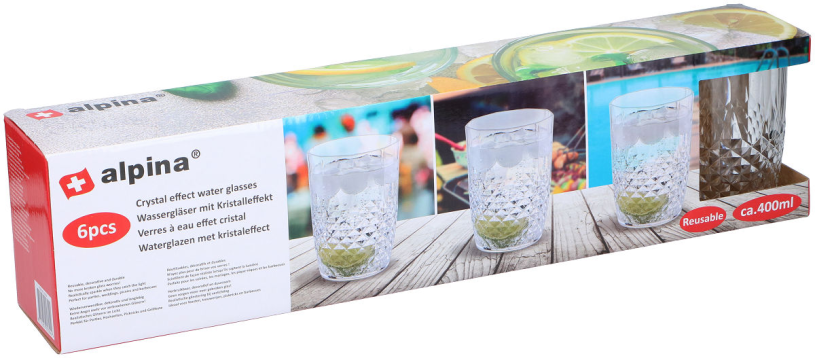Alpina waterglazen kristal 400ml set 6 stuks PS onbreekbaar