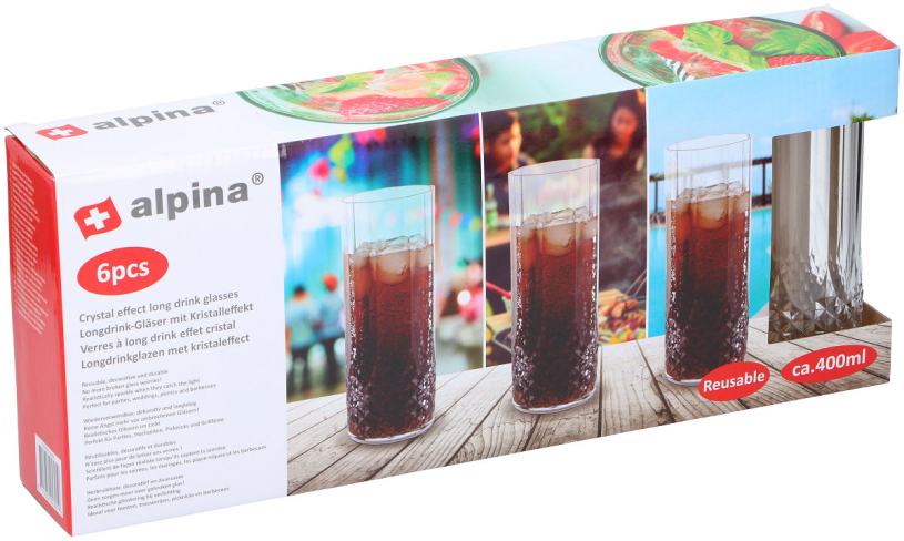 Alpina Longdrnkglas kristal 400ml 6 stuks PS onbreekbaar