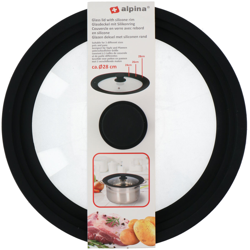 Alpina Deksel glas met siliconen rand dia 24-28cm