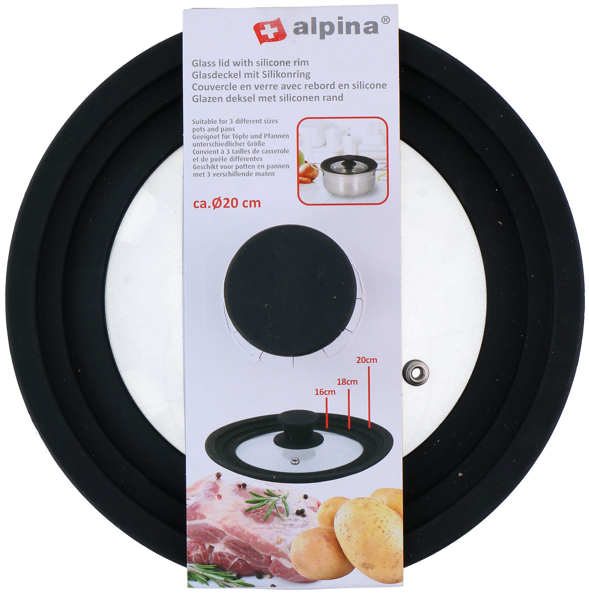 Alpina Deksel glas met siliconen rand dia 16-20cm